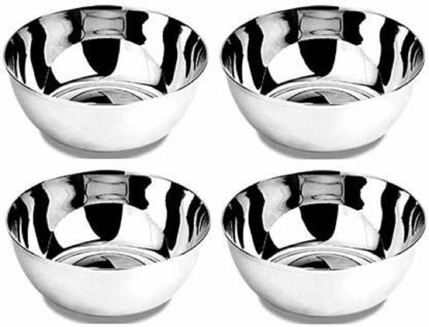 stainless steel Daal / soup bowls  250 ml bowl & Desset plate SERVEWARE Stainless Steel Serving Bowl  (Silver, Pack of 4)