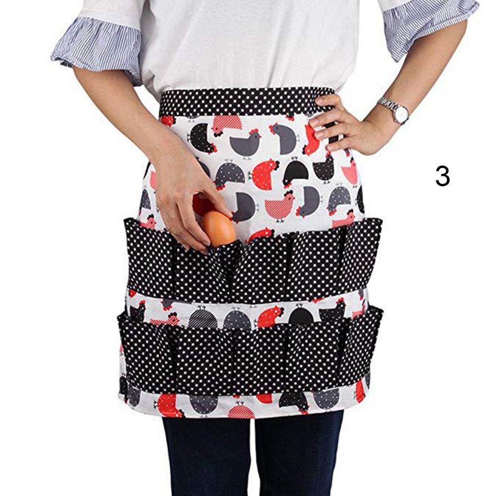 Kitchen Farm Hen Print Two-row Chicken Egg Collecting Gathering Apron Pocket