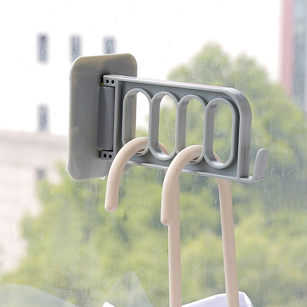 Folding Wall Door Mounted Adhesive 4 Holes Clothes Hanger Hook Storage Rack