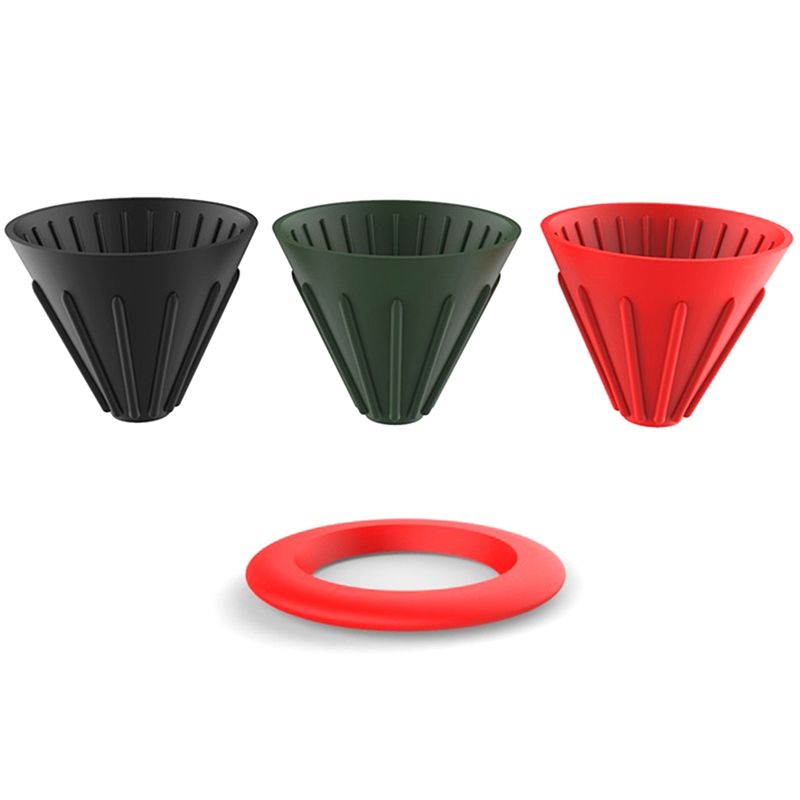 Silicone Coffee Dripper Filter Cone Manual Home Indoor Outdoor Portable Coffee Filter with 1Pcs Base Red
