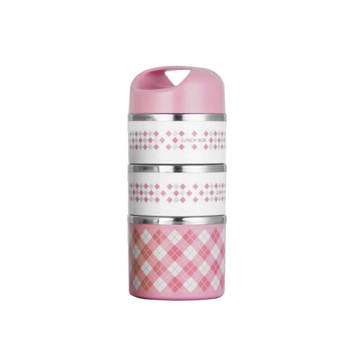 Thermal Insulated 3 Layer Lunch Box-Pink