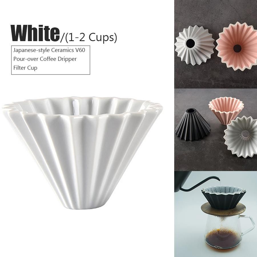 Japanese-style Ceramics V60 Coffee Dripper Filter Cup Filter Paper Holder Cone Drip Pour-over Coffee Maker Brewer Cafe (1-2 Cups) - XGSY03
