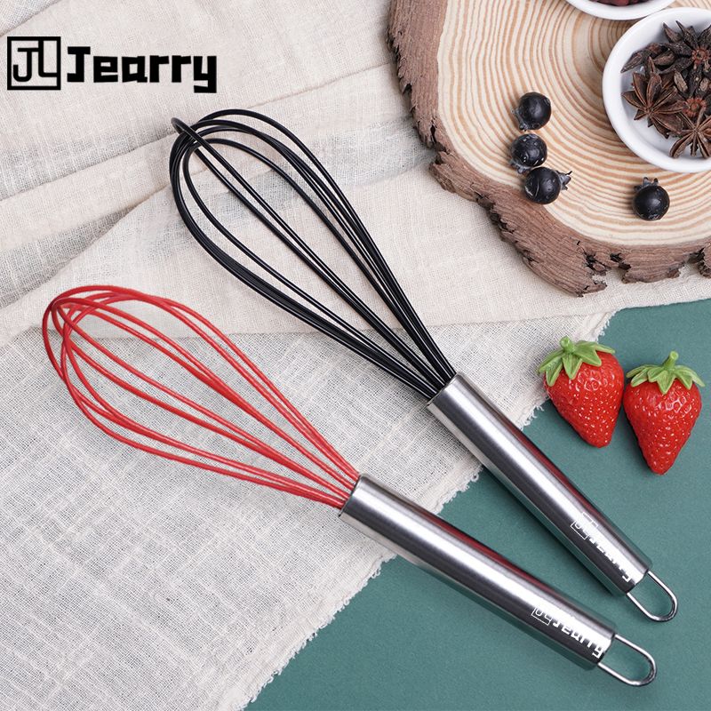 Jearry Stainless steel handle Egg beater High temperature resistance Food grade Silicone kitchen utensils