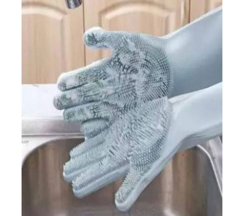 Silicone Cleaning Gloves with Wash Scrubber Reusable Brush Dish (Multi Color)- DNM