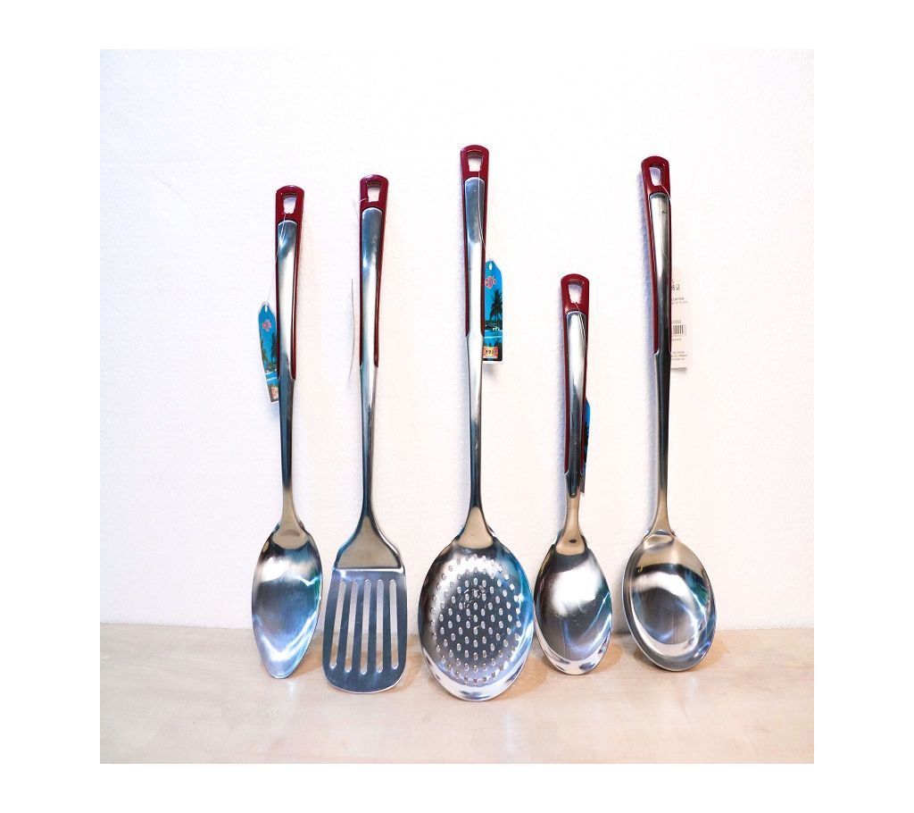 Stainless Steel 5 pcs Cooking Spoon Set