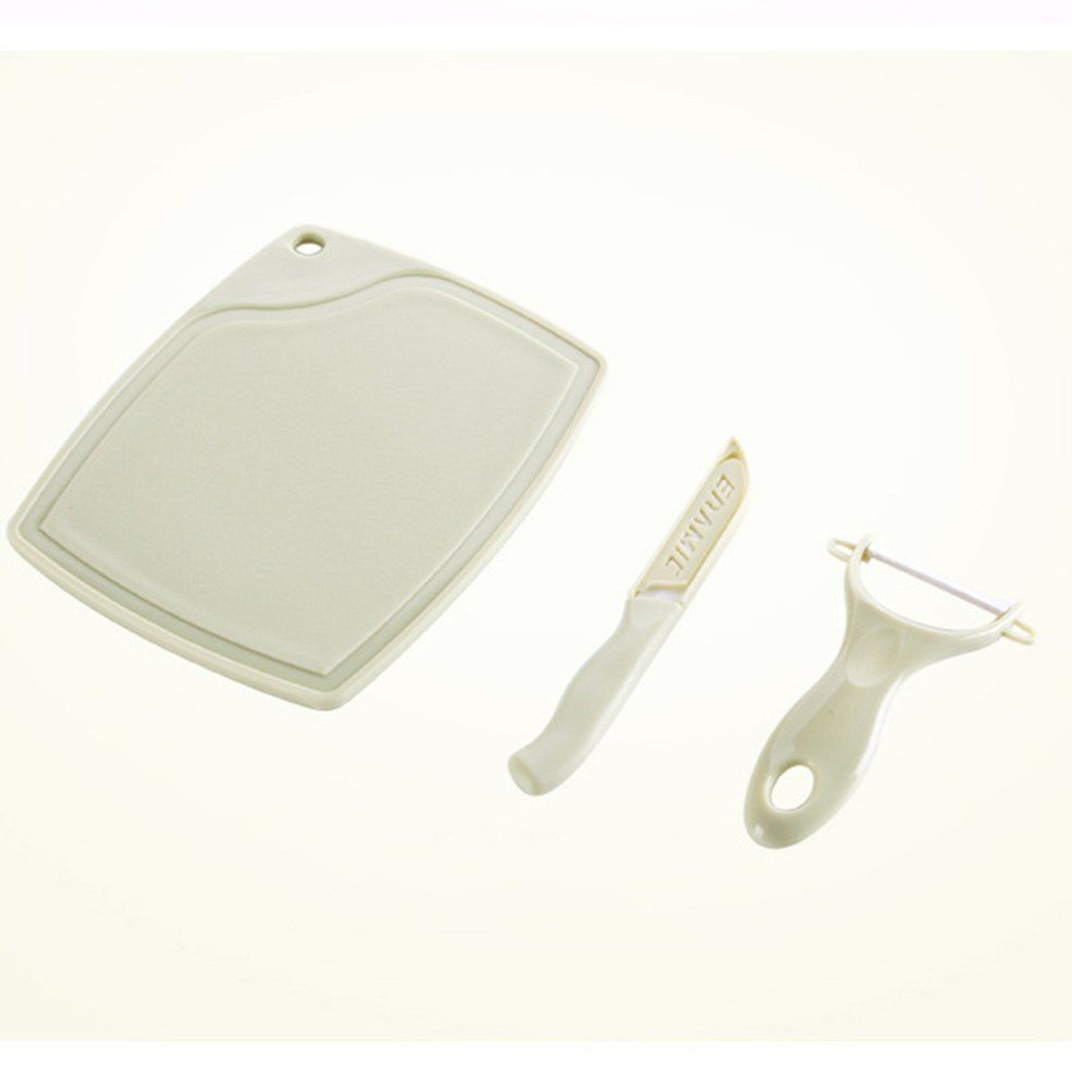 3pcs Ceramic Fruit Knife Peeler Vegetable Cutting Board Chopping Block Blue