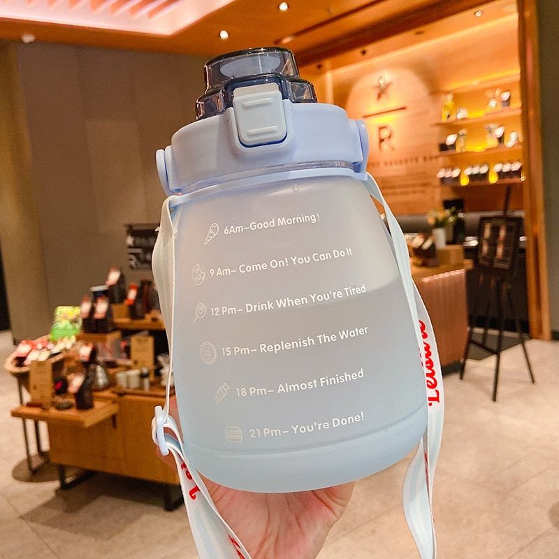 Cute Girls Water Bottle with Stickers Straw Big Belly Cup 1500ml Sports Bottle for Water Jug Children Female Kettle with Strap