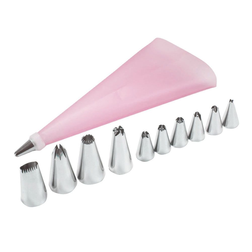 12Pcs Stainless Steel Piping Icing Nozzles Pastry Bag Kit Cake Decorating Tool