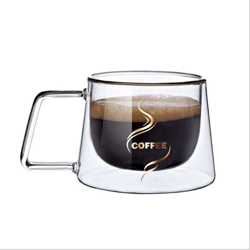 MINGSHANGDE Creative Square Shape Transparent Office Cup Double Layer Heat-Resistant Borosilicate Heat Insulation Glass Mugs Coffee Cup