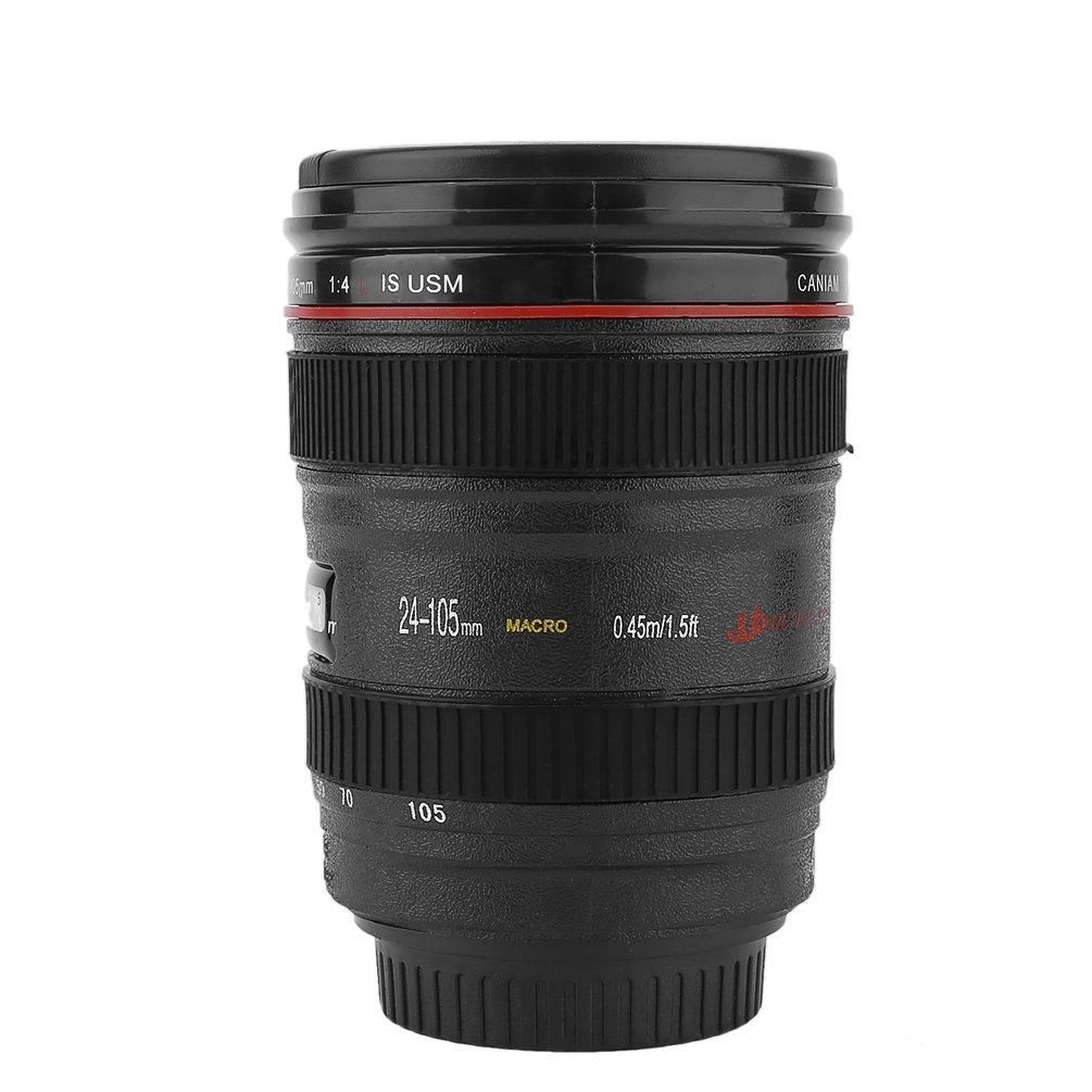 ABS Travel Coffee Mug Cup Water Coffee Tea Camera Lens Cup With Lid Gift-black