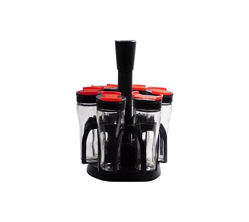 6 Pcs Revolving Spice Rack Set - Silver and Red