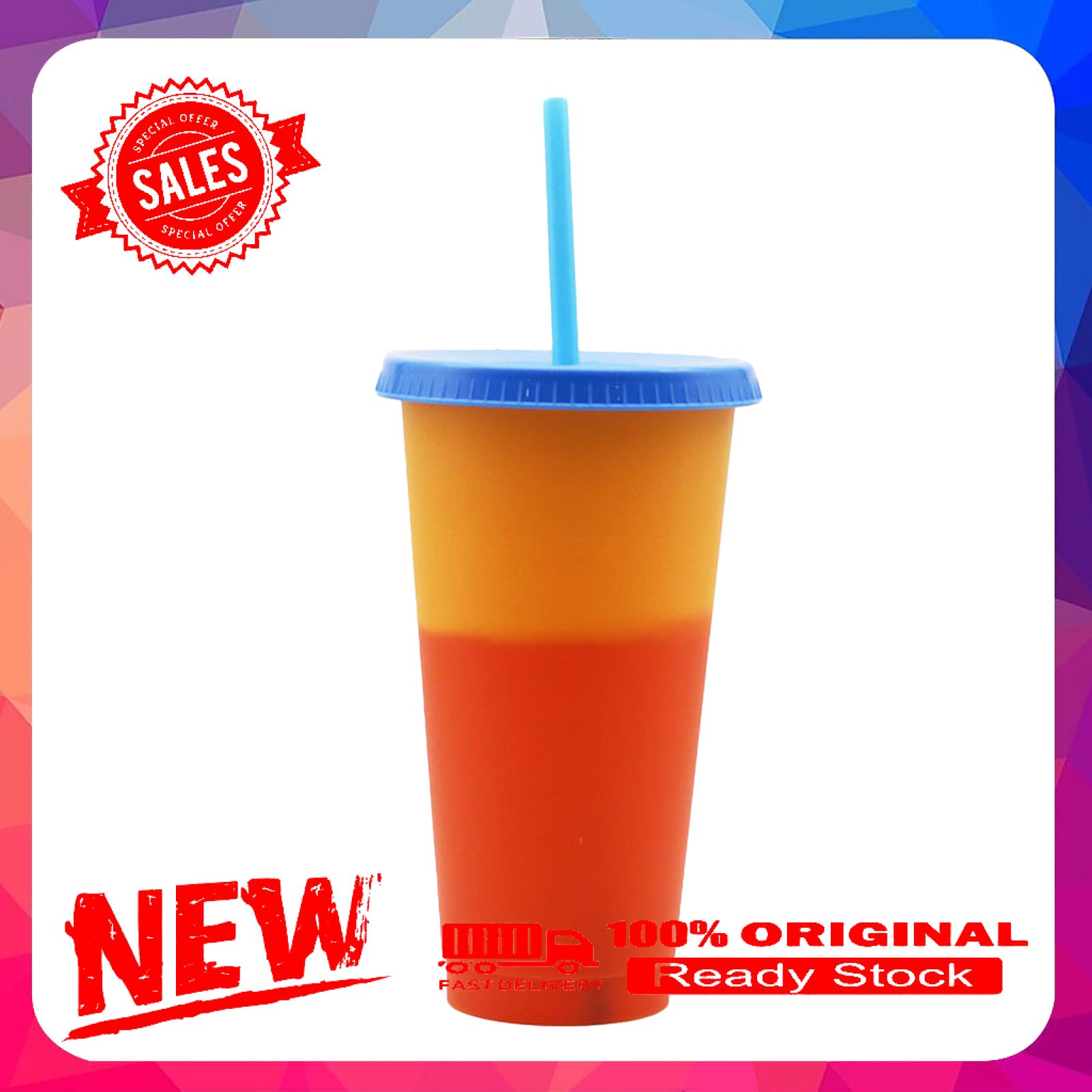 720ml Color Changing Bottle No Odor Leak-proof with Lid Straw Outdoor Juice Coffee Discoloration Cup for Home