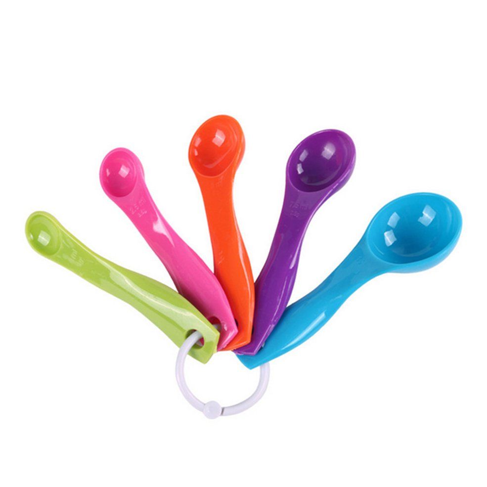 5 Pcs/Set Colorful Plastic Kitchen Measuring Cups Sugar Cake Baking Spoon-colorful
