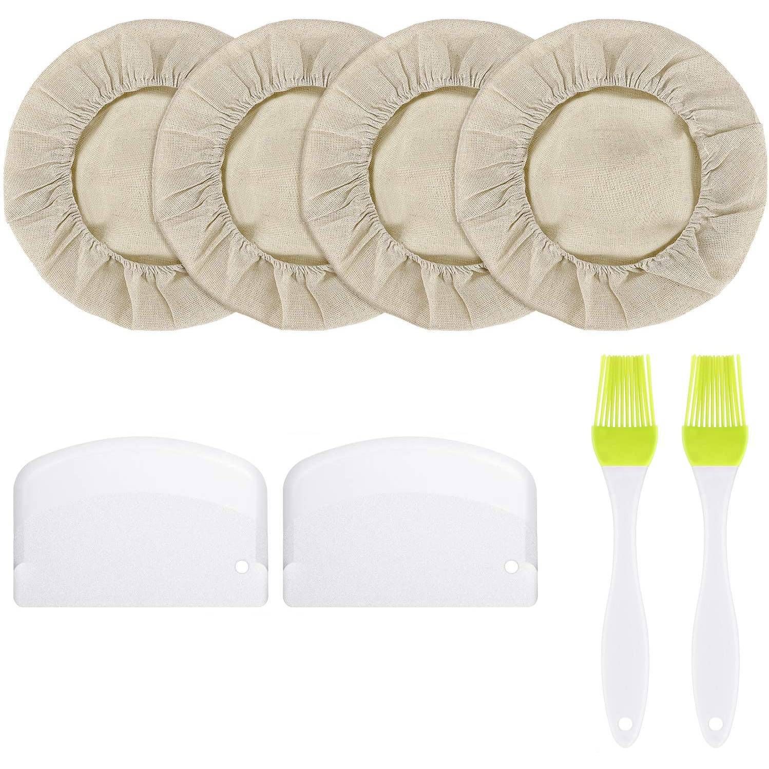 Round Bread Banneton Proofing Basket Cloth Sourdough Proofing Cover,Bread Dough Scraper,Brushes for Home Bakers Tools