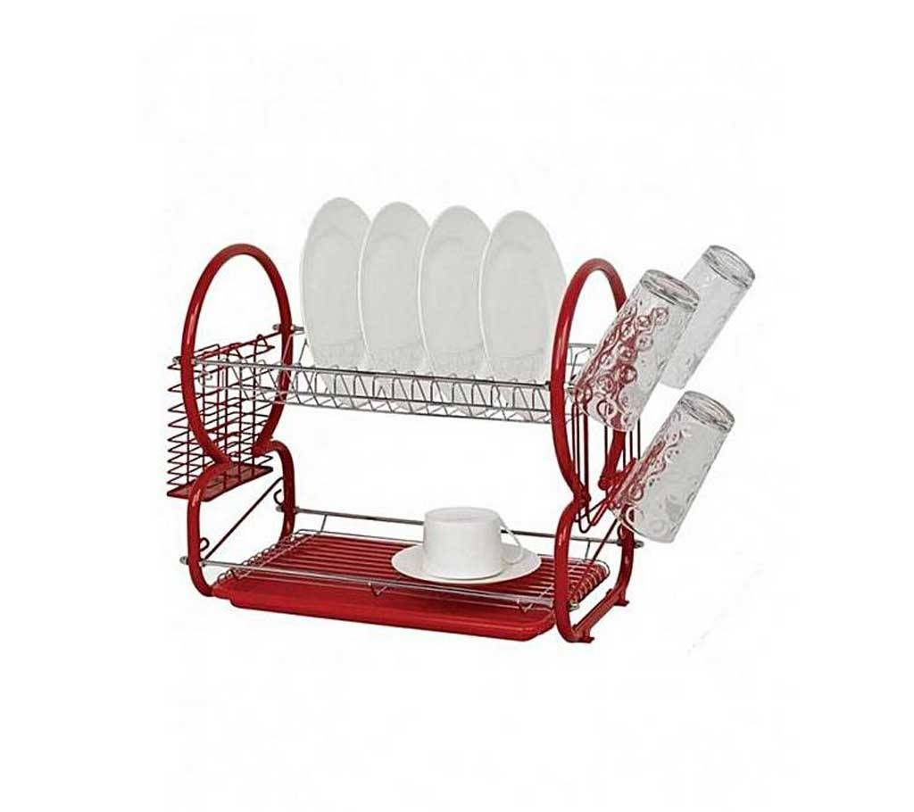 2-Layer Kitchen Dish Drainer - Red