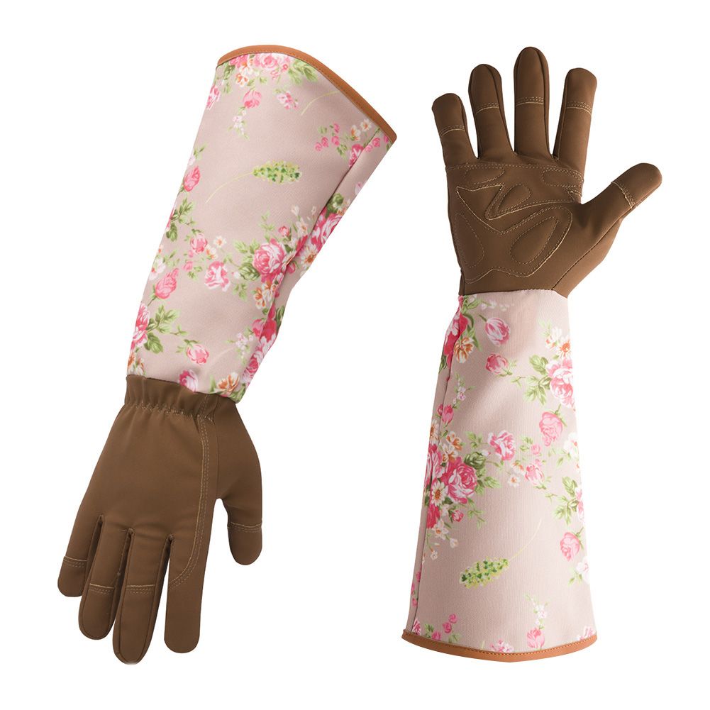 1Pair Breathable Floral Print Long Sleeves Protective Gardening Pruning Gloves