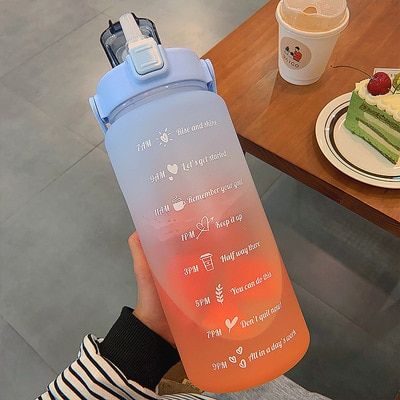 Portable Transparent Water Bottle 2L Large Capacity Outdoor Water Bottle With Bounce Cover Time Scale Reminder for SportsFitness