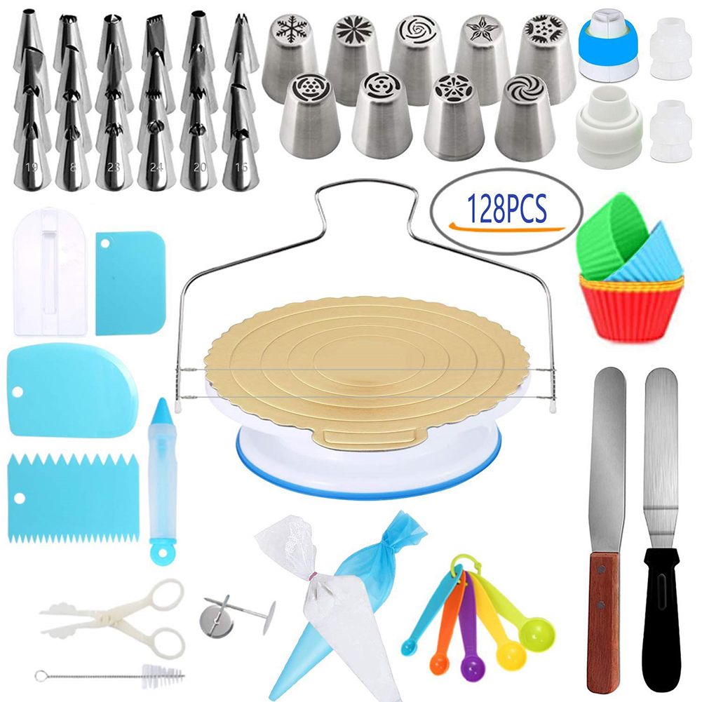 Yfashion Anti-skid 128Pcs/Pack Cake urntable Set  Fondant ool Kitchen Dessert Baking Pastry Supplies