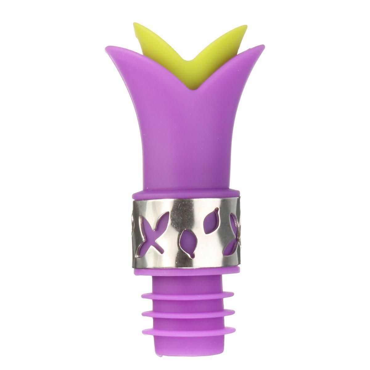 Lily Flower Shaped 2-in-1 Silicone Wine Pourer and Bottle Stopper Set Reusable Purple