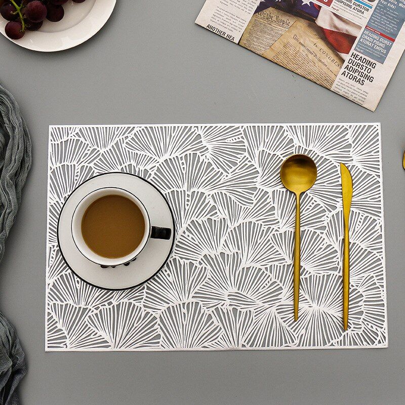 1PC Ginkgo Leaves Hollow Out Placemat PVC Round Rectangle Non-slip Insulation Pad Home Coaster Pads Cup Mat Table Mats Placemats