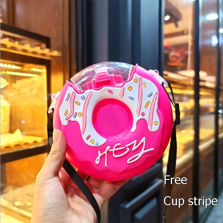 New Summer Cute Donut Ice Cream Water Bottle With Straw Creative Square Watermelon Cup Portable Leakproof Tritan Bottle BPA Free