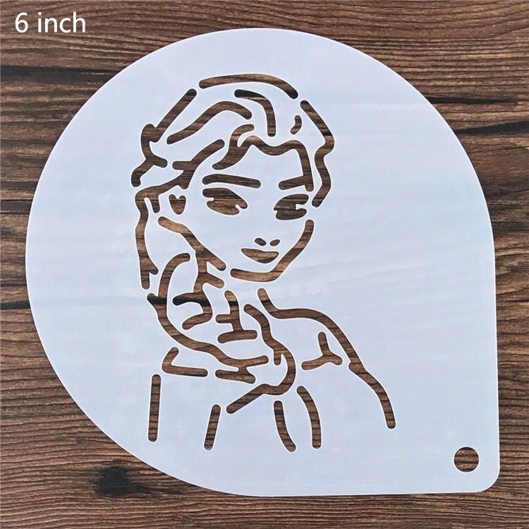 6&9Inch Cartoon Girl Cold Princess Plastic Cake Stencil Pad Mold Spray Flower Strew Duster Cupcake Fondant Baking Moulds