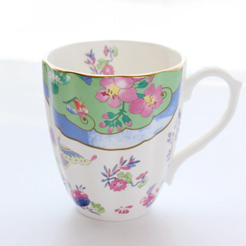 Europe Bone china Mugs Large Capacity 420ml Creative Pastoral Flower Tea Cup Office Milk Coffee Mug Ceramic Home Drinkware