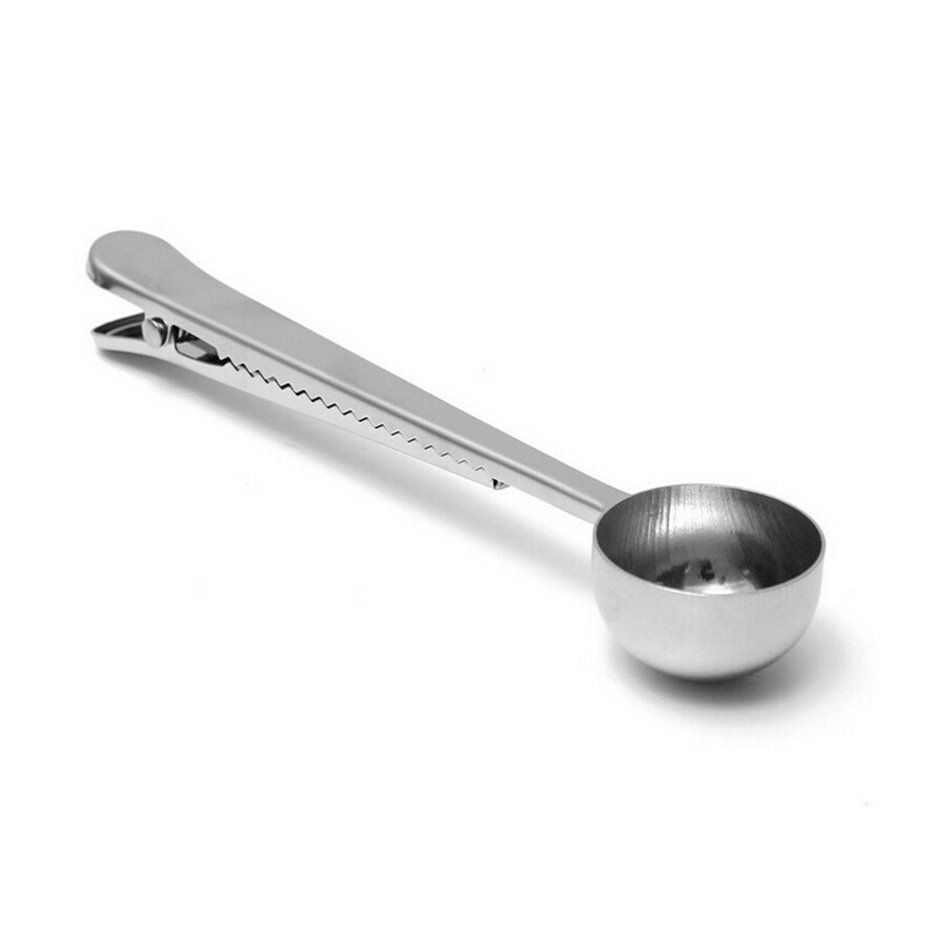 Dropshipping Coffee Tea Measuring Scoop Spoon Kitchen Accessories Ground Coffee Tools Stainless Steel Coffee Scoop With Clip