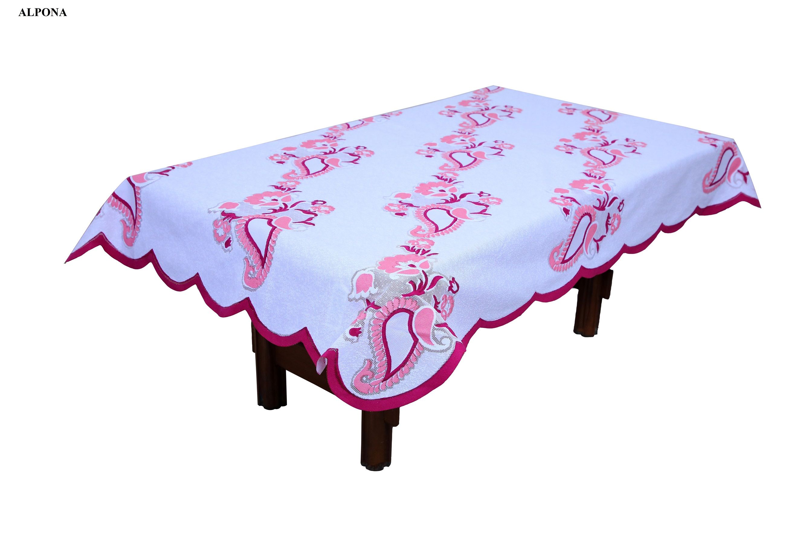 Dining Table Cloth 6 Chair, Alpona Design, Indian, 60 X 90 inch