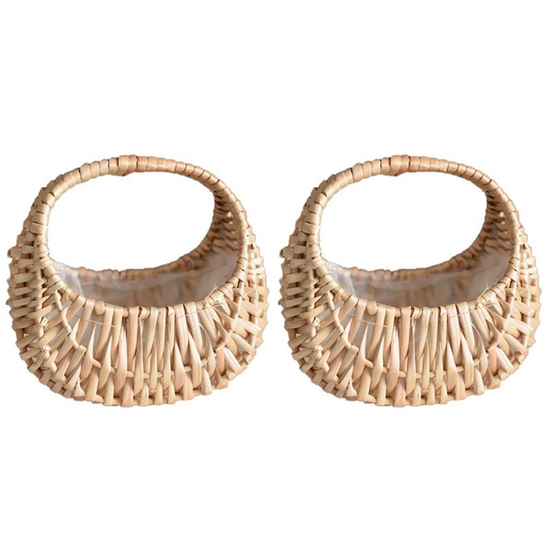 2 Pcs Hand-Held Flower Arrangement Basket Hand-Woven Creative Flower Pot Storage Basket Flower Girl Basket Home Decor