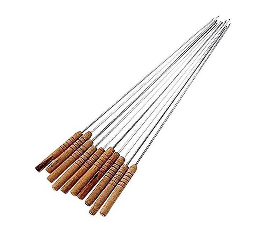 Pack of 12 - BBQ Wooden Handle Skewers - Silver