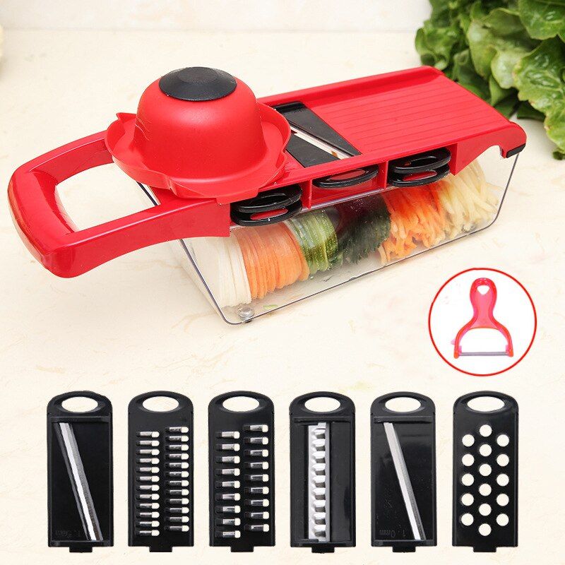 Mandoline Vegetable Fruit Slicer Grater Cutter Peeler Multifunctional Potato Peeler Carrot Grater Drain Basket Kitchen Tool-7 pcs