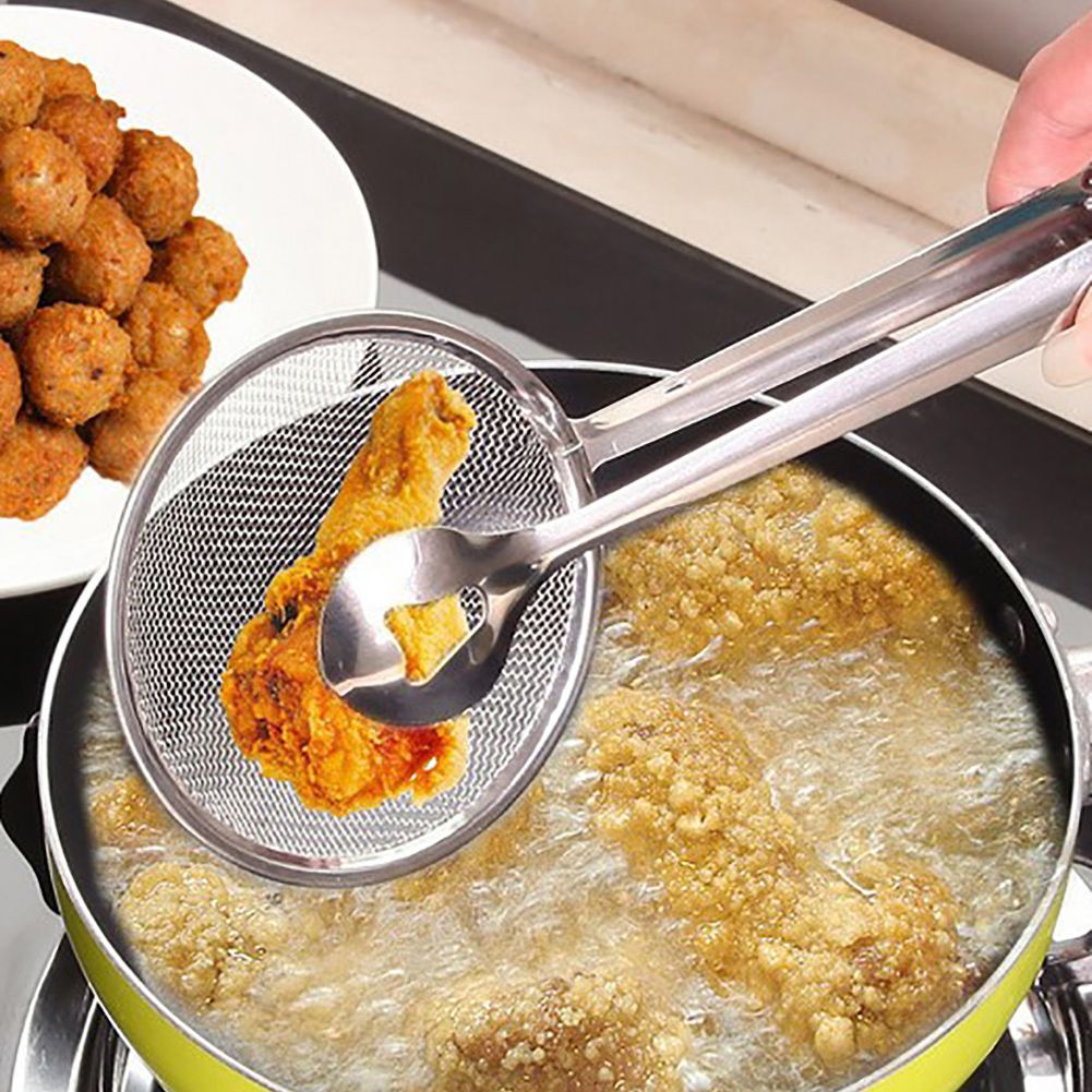 Round Long Handle Stainless Steel Colander Oil Filter Fried Food Grid Scoop