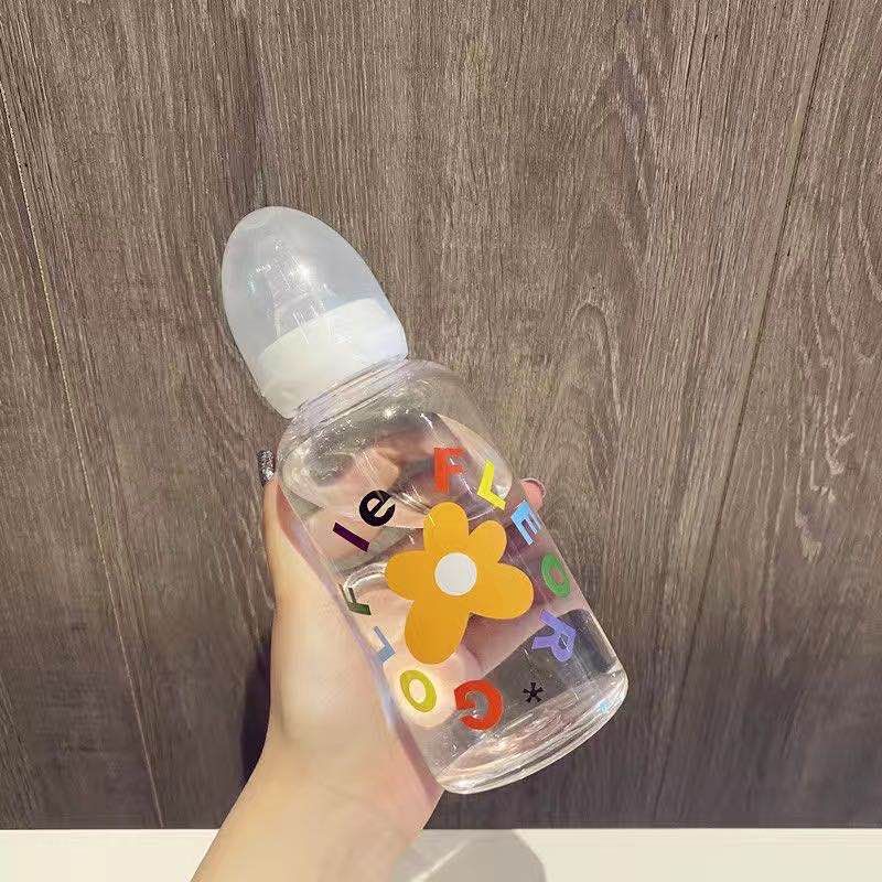 Drinkware Cute Water Bottle Girl Female Student Plastic Bottle Leak-Proof Water Cup Transparent Frosted Travel Christmas Mugs