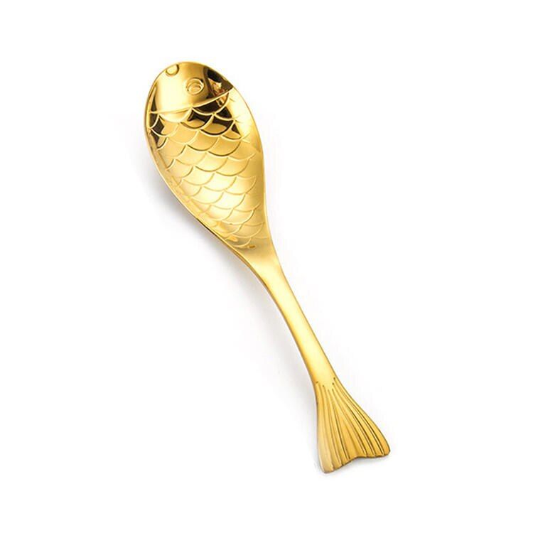 1Pc Stainless Steel Fish Shape Spoon Dessert Coffee Spoon Stirring Children Cartoon Dinner Spoon Rose Creative Flatware-S