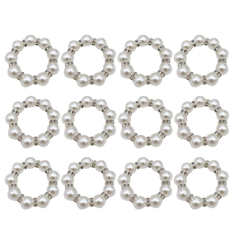 Napkin Rings Set of 12, Imitation Pearl Rhinestone Beaded Napkin Ring Holder for Dinner Table Decoration Party ,Wedding