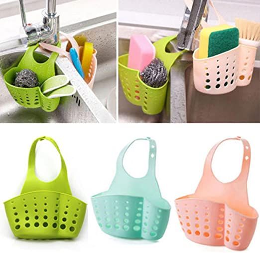 MULTICOLOR-Sink Sponge Holder, Kitchen Organiser Sink Caddy Drain Basket Hanging Strainer Organizer Storage Bag, Dish Cleaning Sponge Holder Soap Dispenser Soap, Brush, Dishwashing Accessories