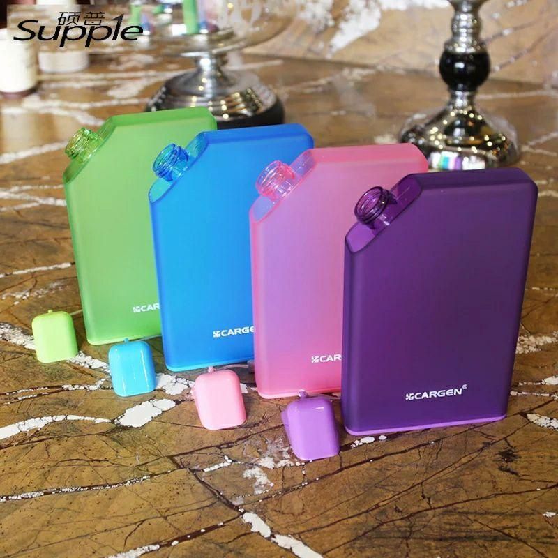 430ml Reusable Small Drinking Water Bottle Plastic - BPA Free, LeakProof, Refillable Flat Memo Slim Thin Flask For Sports, Travel, School - Blue