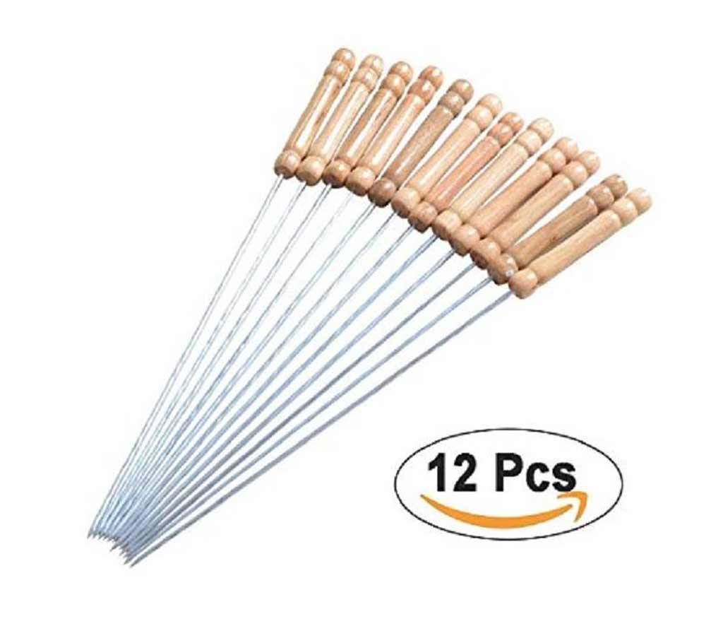Stainless Steel 12 Piece BBQ Grill Stick Set - Brown