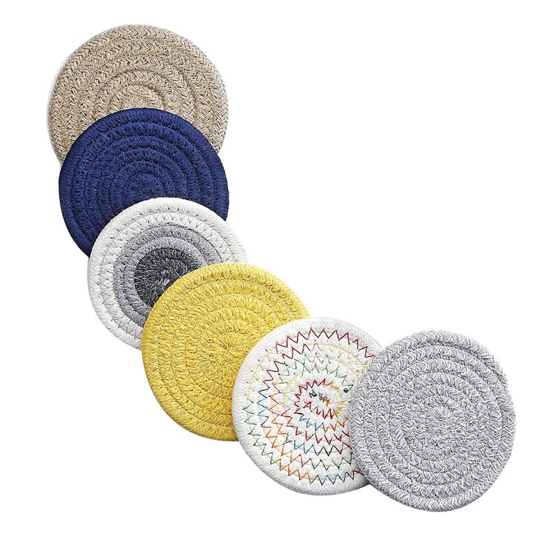 6 Pack Handmade Cotton Braided Drink Coasters,Heat-Resistant Coasters for Wooden Table Desk Protection(4.3Inch Diameter)