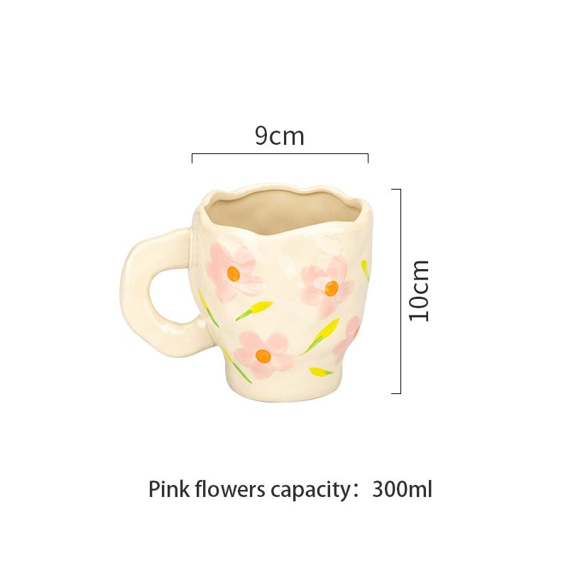 Hand-painted Flower Ceramic Coffee Cup Home Office Mug with Saucer Handmade Cup Creative Breakfast Mugs Espresso Koffie Kopjes