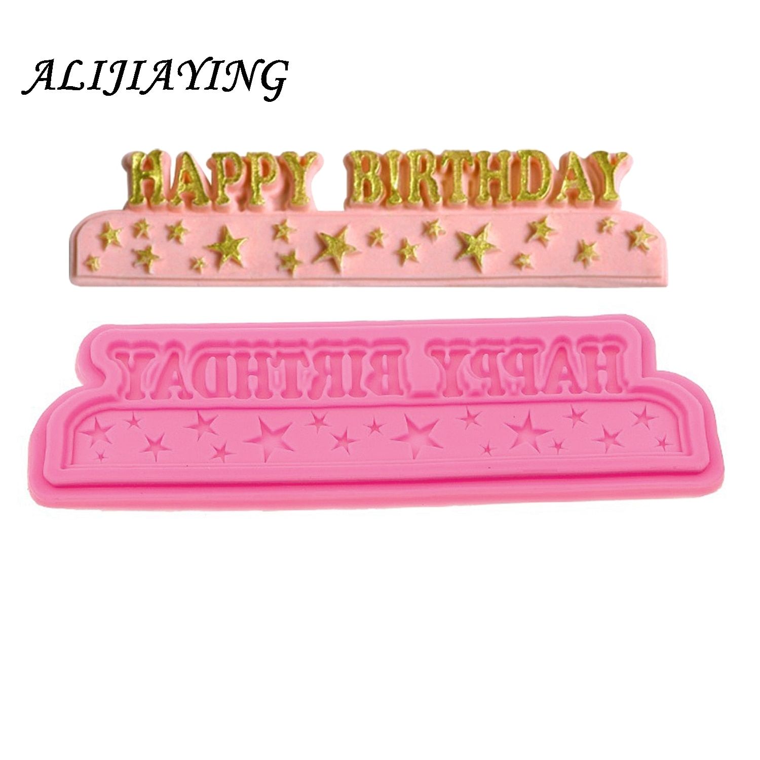 1Pcs Letters Fondant Mold star Happy Birthday Cupcake Decorating Cake Border Silicone Chocolate Candy Polymer Clay Molds D0560