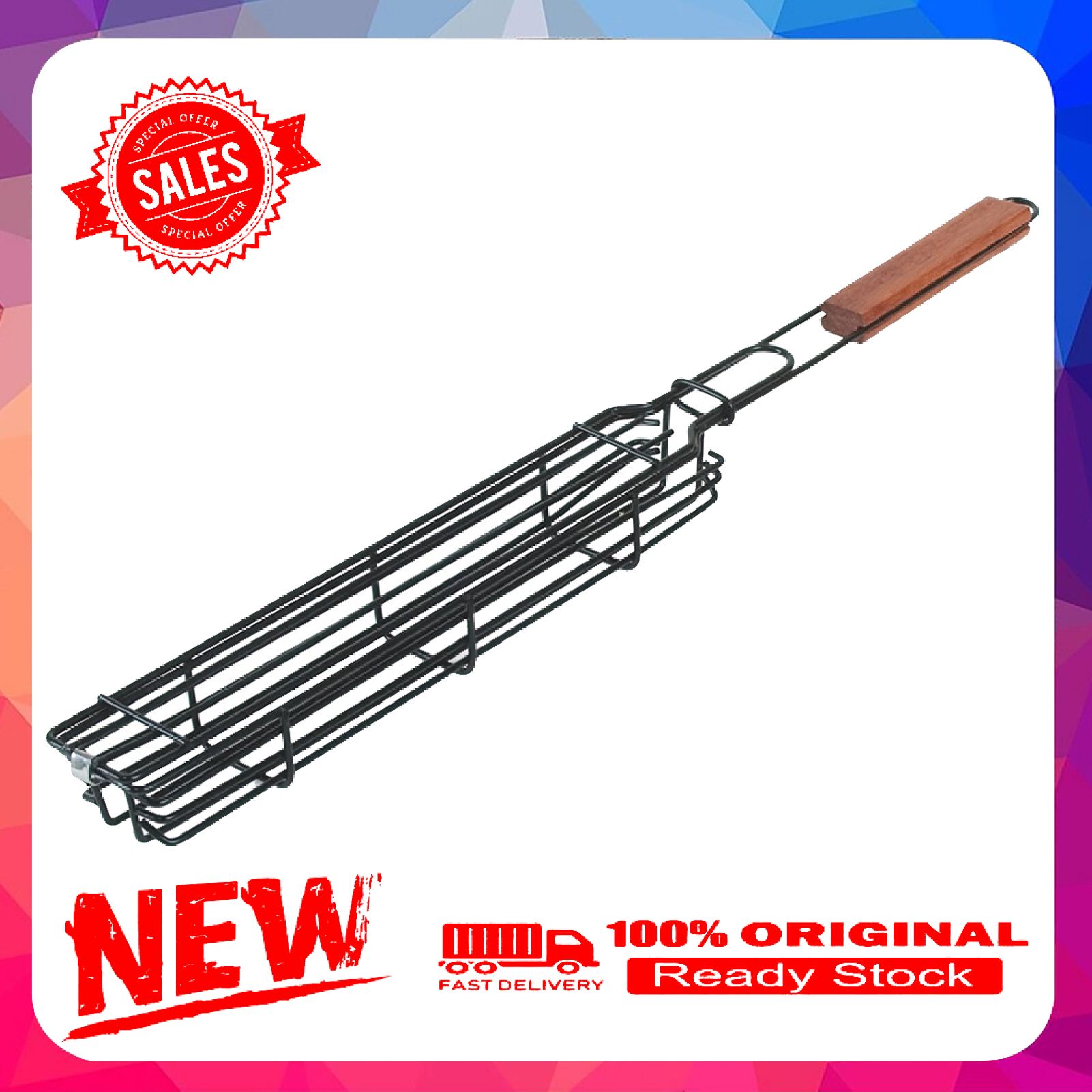 Kabob Basket High Temperature Resistant Lock Design Stainless Steel Reusable Barbecue Basket for Cooking