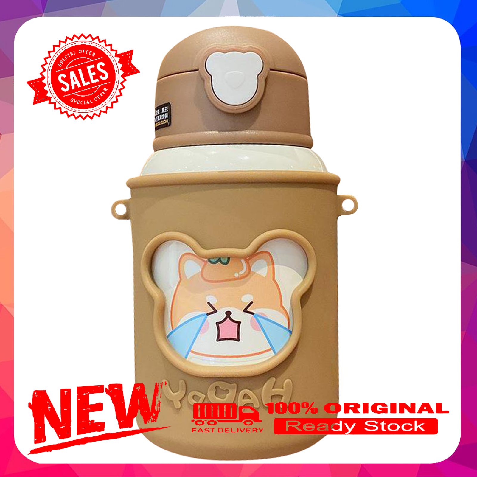 450ML Thermal Bottle Convenience Food Grade Stainless Steel Silicone Straw Children Vacuum Bottle for Kids