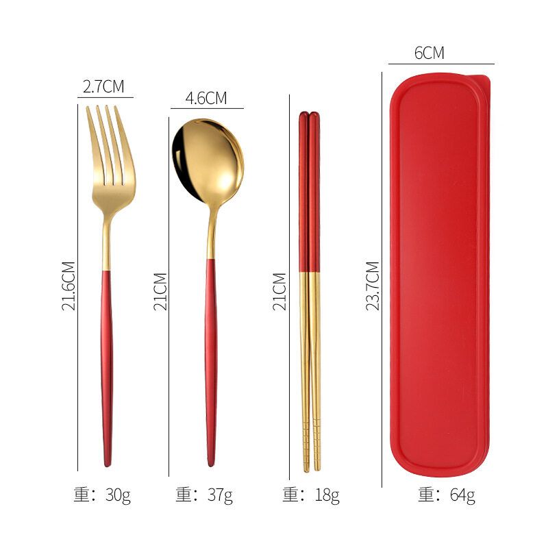 Panda Online 4PCS Portable Stainless Steel Cutlery Set Travel Dinnerware Sets Spoon Fork Chopsticks Kitchen with Case Cutlery Camping Dinner