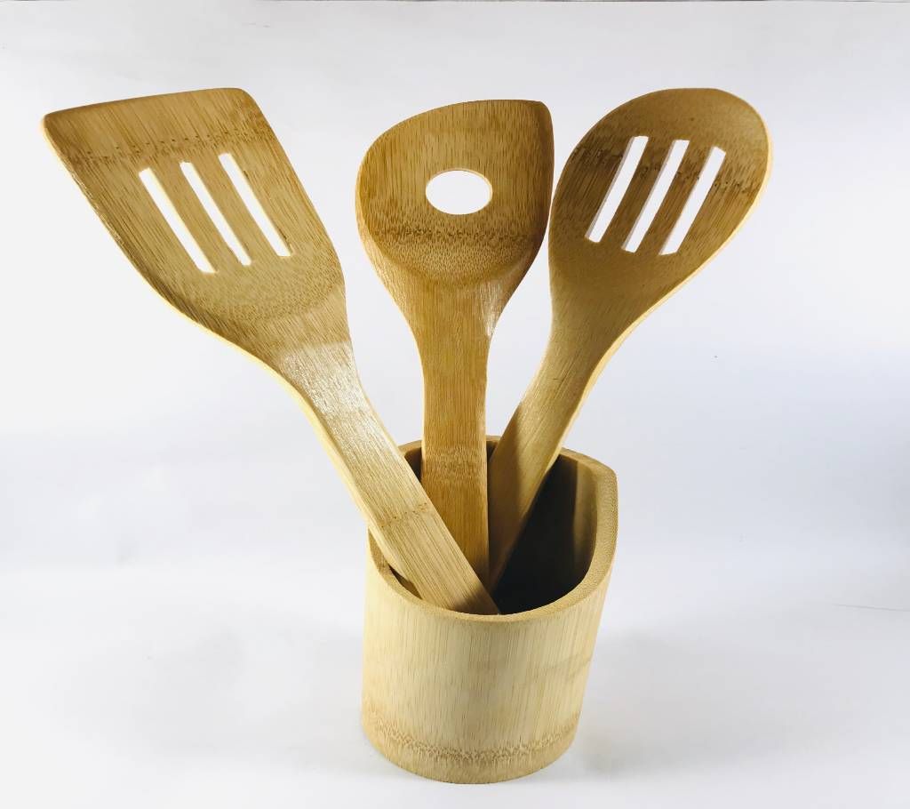 Bamboo Kitchen Tools - 3 pcs With Kitchen Utensils - Wooden