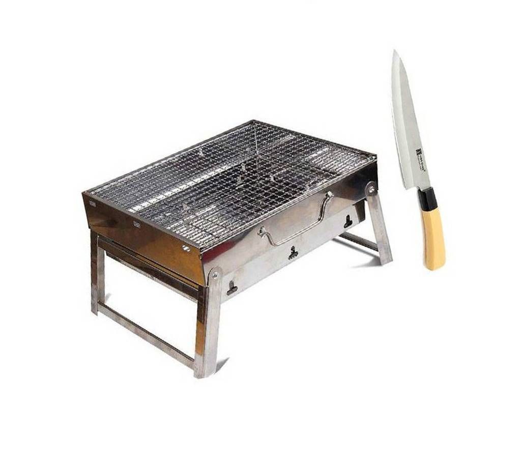 Outdoor Portable BBQ Stove With Knife - Black