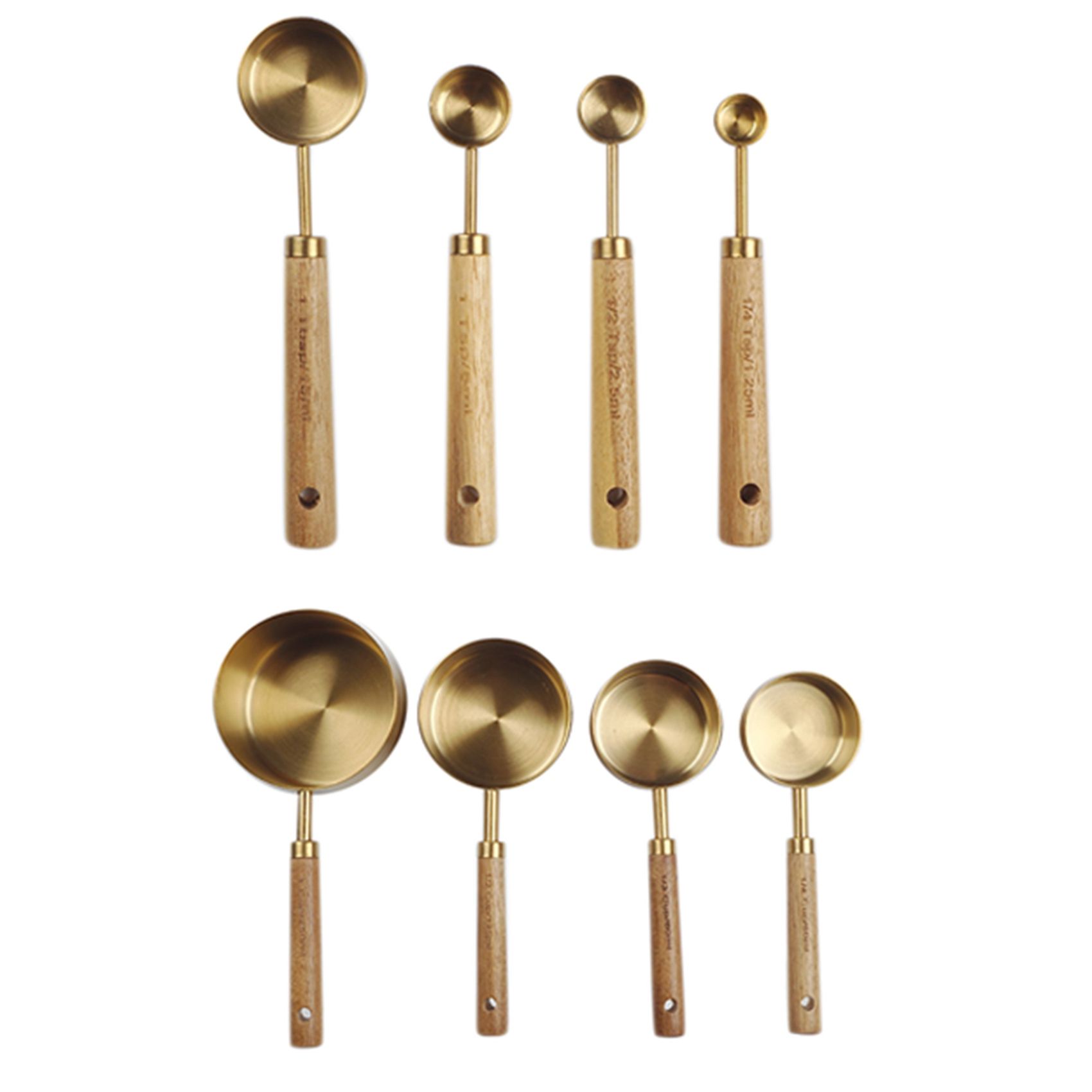 2 Set Measuring Spoons Set Wood Handle Stainless Steel Measuring Scoop Baking Tool Kit Kitchen Accessories,1 & 2