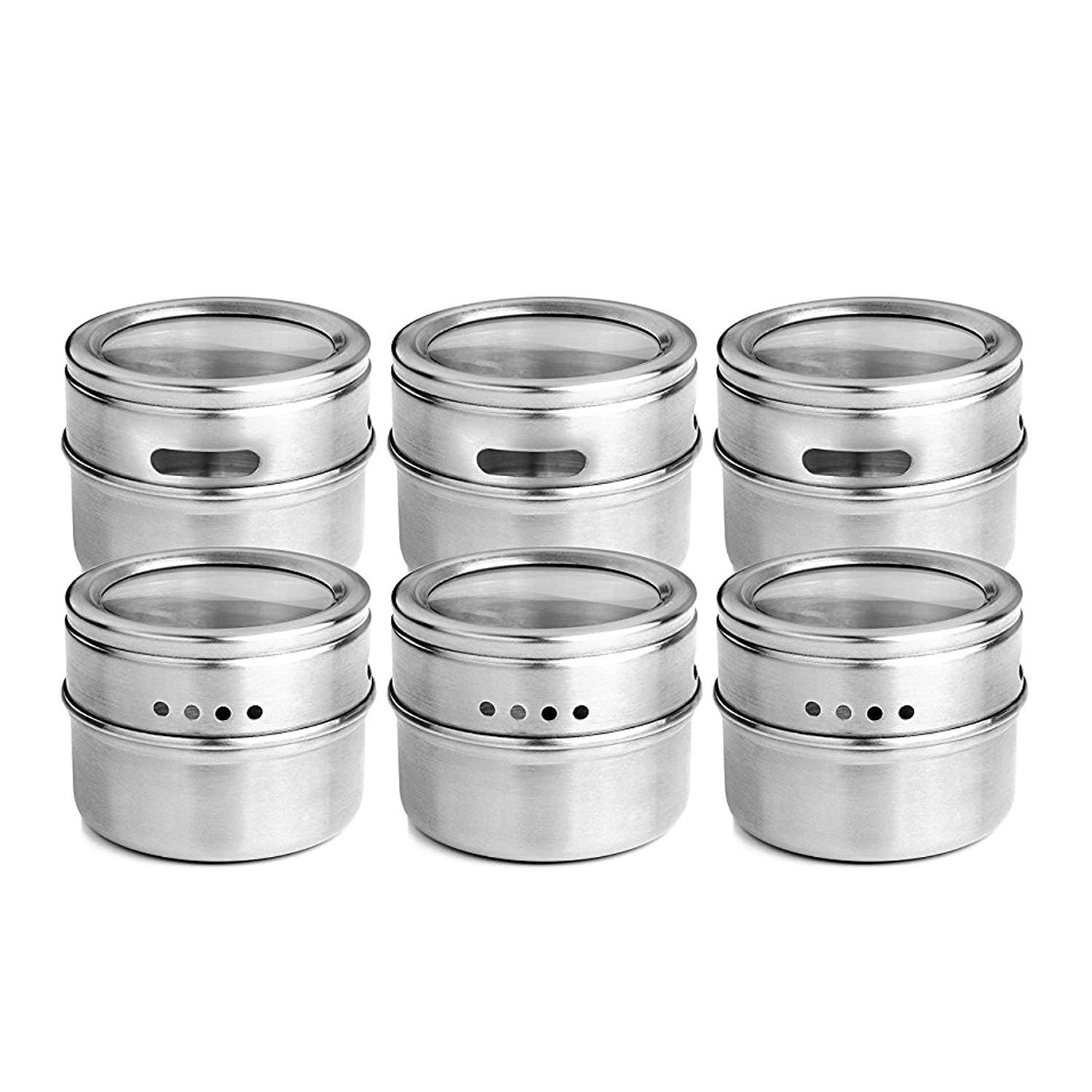 6pcs / set Clear Lid Magnetic Spice Jar Stainless Steel Spice Sauce Storage Container Pots Kitchen Condiment Holder Houseware