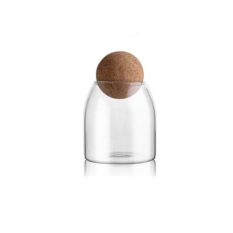 1PC Transparent Glass Storage Tank Glass Sealed Cans Food Grains Container with Cork Kitchen Food Storage Bottle (Round Ball)